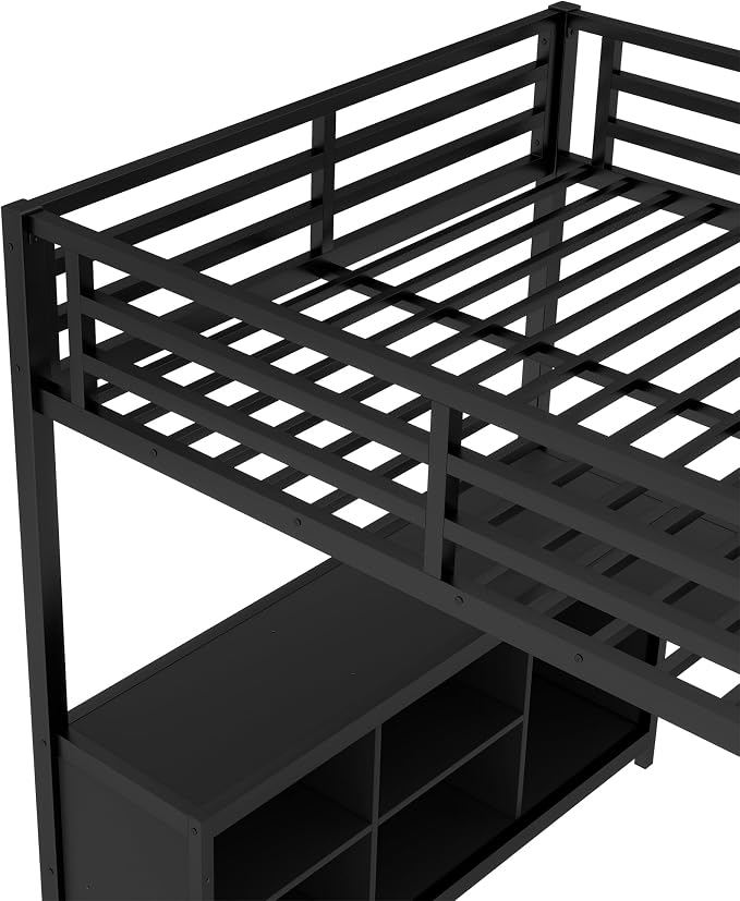 Bellemave Full Size loft Bed with L Desk, Wardrobe, Metal Full Loft Bed Frame for Adults, Kids, Teens, Black