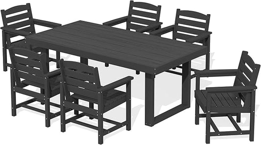SERWALL HDPE Outdoor Dining Set for 6, 67'' Patio Table and Chairs Set | with Armchair Seat