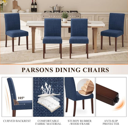 MALOL Upholstered Dining Chairs Set of 4, Modern Fabric Dining Room Chair, Wooden Dining Chair, Kitchen Side Chairs, Farmhouse Dinner Chair with High Back for Kitchen, Blue