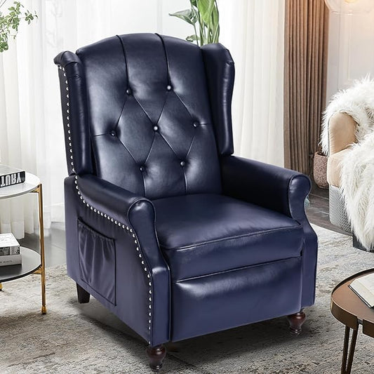 Wingback Recliner Chair with Massage and Heat, PU Leather Push Back Arm Chair for Living Room, Wingback Recliner with Remote Control, Padded Cushion, Backrest, Wooden Legs