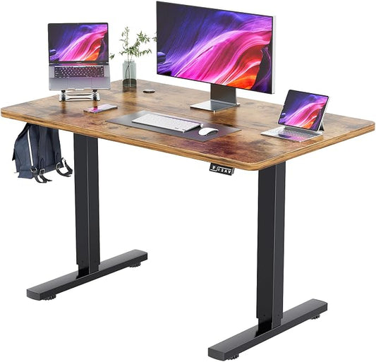 YESHOMY Height Adjustable Electric Standing Desk, 40 inch Computer Table, Home Office Workstation, Black Leg/Rustic Brown Top