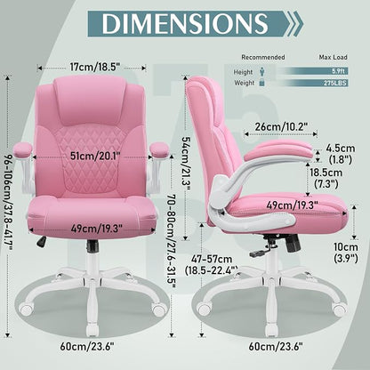 Leather Office Chair, PU Home Computer Desk Chairs with Ergonomic Back Support, 360°Swivel Free，Small Gaming Chair with Wheels and Adjustable Armrests, for Short People Use