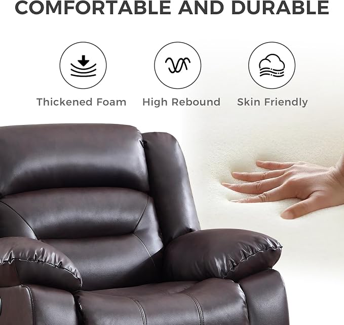 EBELLO Classic Power Recliner Chair, Faux Leather Oversized Electric Overstuffed Chair with Soft Cushion and Back, Sofa with Comfortable Armchair for Living Room, Brown