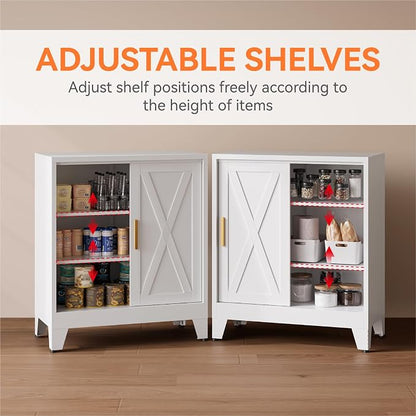 Farmhouse Coffee Bar Cabinet, Buffet Storage Cabinet, Sideboard with Sliding Barn Door and Adjustable Shelves for Kitchen, Dining Room, Bathroom
