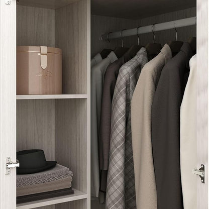 MOUMON Corner Wardrobe, L-Shaped Modern Bedroom Armoires with Frosted Glass Doors and Hanging Rod, Corner Armoire Wardrobe Closet, Wood Grain 35.4" W x 35.4" D x 70.9" H