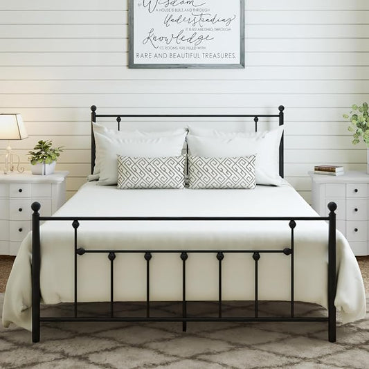 Golden Gate Beds Victorian Style Metal Platform Bed Frame with Antique Wrought Iron-Art Headboard and Footboard, Classic Cama Steel Mattress Foundation, No Box Spring Needed, Twin Size, Black Finish