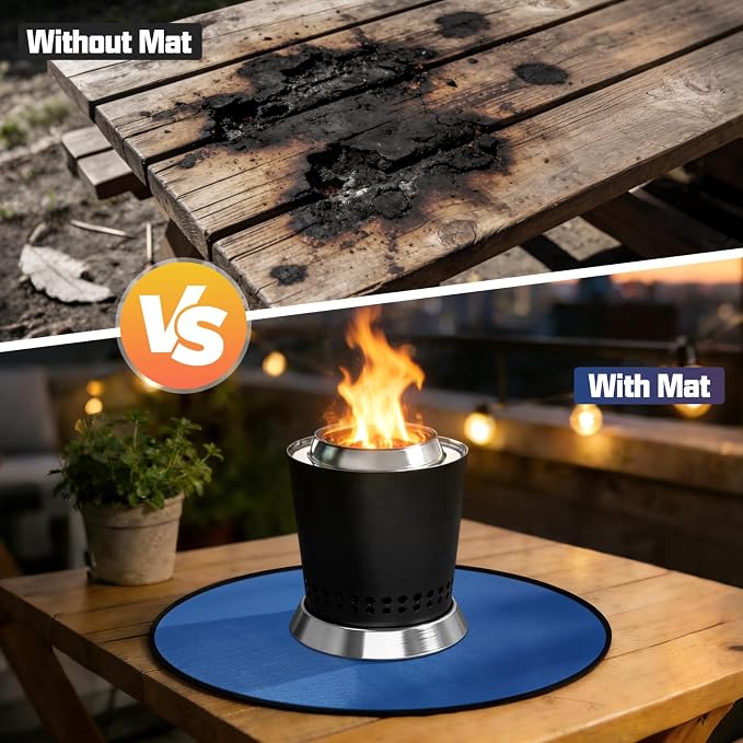 20" Tabletop Fire Pit Mat for Solo Stove Mesa XL, Easy Clean Small BBQ Mat for Outdoor BBQ,Reusable Waterproof Pad,Three-Layer Fireproof and Heat-Resistant Barbecue Mat for Tabletop Fire Pit-Blue