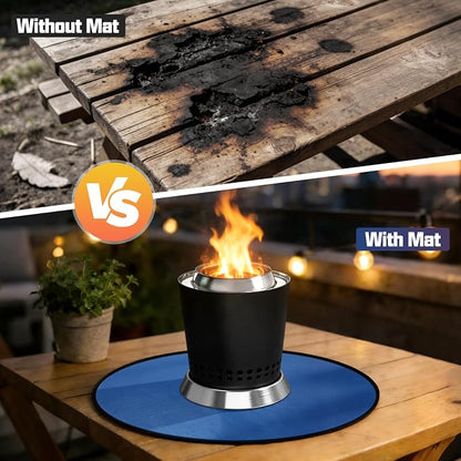 20" Tabletop Fire Pit Mat for Solo Stove Mesa XL, Easy Clean Small BBQ Mat for Outdoor BBQ,Reusable Waterproof Pad,Three-Layer Fireproof and Heat-Resistant Barbecue Mat for Tabletop Fire Pit-Blue