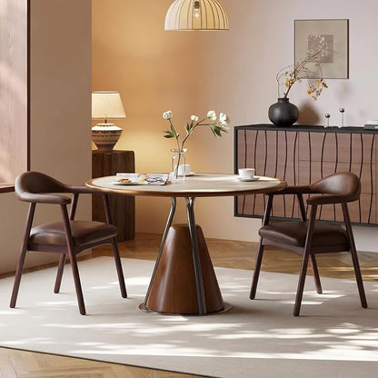 MALOL Leather Dining Chair with Armrest Set of 2, Upholstered Dining Room Chair with Curved Back and Wood Legs, Mid Century Modern Kitchen Chairs for Kitchen Dining Room,Dark Brown