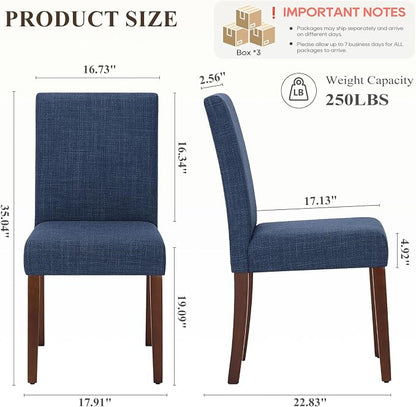 MALOL Upholstered Dining Chairs Set of 6, Modern Fabric Dining Room Chair, Wooden Dining Chair, Kitchen Side Chairs, Farmhouse Dinner Chair with High Back for Kitchen, Blue