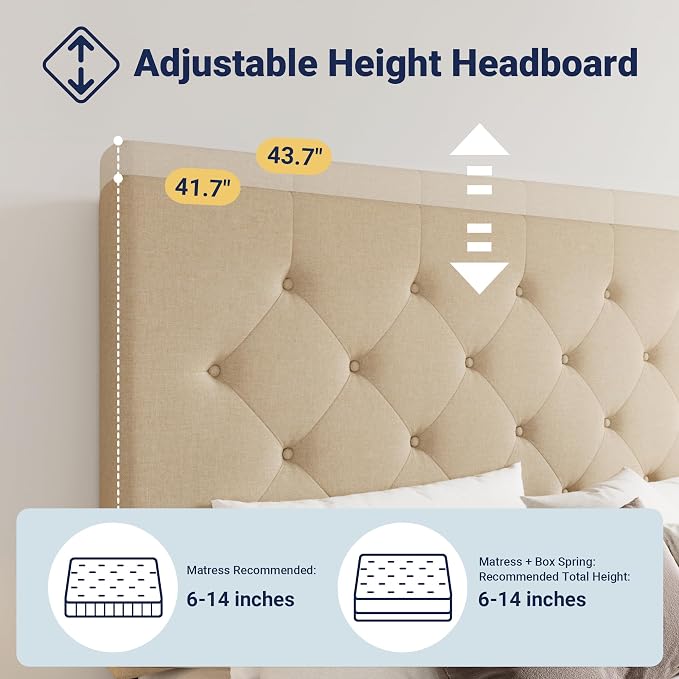 Allewie Upholstered Queen Size Platform Bed Frame with 4 Storage Drawers and Headboard, Diamond Stitched Button Tufted, Mattress Foundation with Wooden Slats Support, No Box Spring Needed, Beige