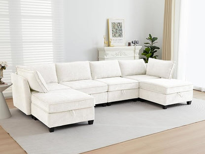 ORRD Oversize Modular Sectional Sofa Set, Convertible U Shaped Couch with Storage, 6 Seater Sofa Modular with Ottomans and Reversible Chaise for Living Room, Office (Beige)