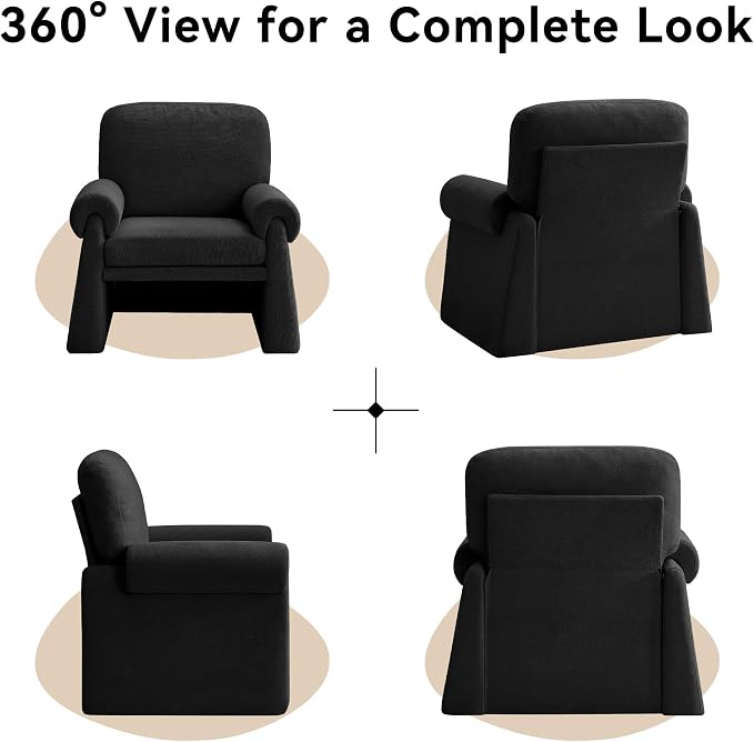 Accent Chairs Set of 2, Modern Living Room Chairs, Comfy Single Sofa Chair with Thick Cushion and Armrests, Upholstered Reading Club Chair, Arm Chair for Living Room Bedroom, Black