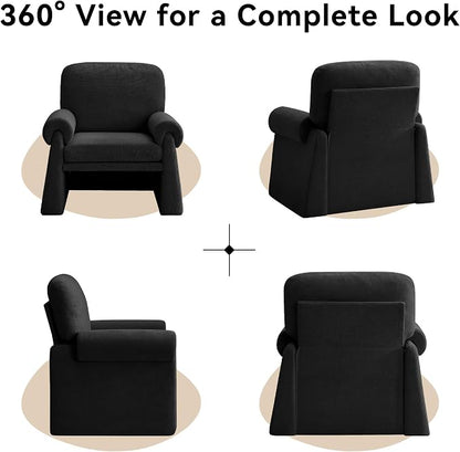 Oversized Accent Chair, Comfy Living Room Chairs, Single Sofa Chair with Thick Cushion and Armrests, Upholstered Arm Chair for Living Room, Modern Armchair, Reading Chair for Bedroom, Black