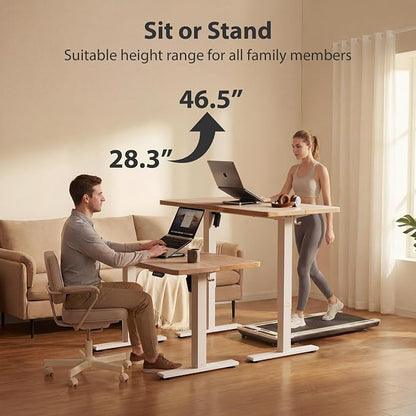 Cubiker Standing Desk, 48x24 Inches Sit Stand Home Office Desk, Electric Stand up Desk, Adjustable Desk with Splice Board, White Frame/Maple Top