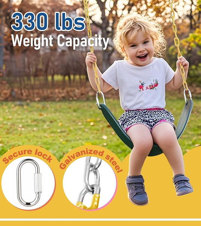 little dove Heavy Duty Swing Seat, Kids Swing with 66" Rust-Resistant Chains, Swing Set Accessories Replacement with Quick Links, Swing for Swingset Outdoor Playground, Green