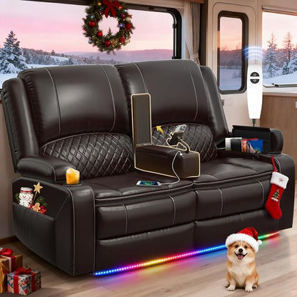Loveseat Recliner Sofa, Power Reclining Loveseat Sofa RV Couch with Removable Armrest and Remote Control, Wall Hugger Home Theater Seating with 2-Tier Cushions, Storage & USB Ports, Brown