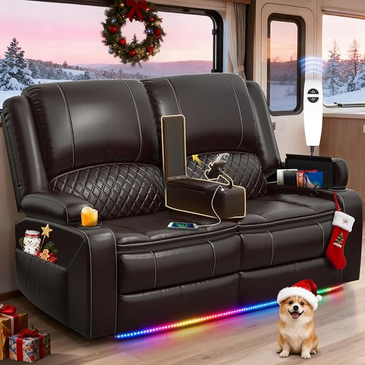 Loveseat Recliner Sofa, Power Reclining Loveseat Sofa RV Couch with Removable Armrest and Remote Control, Wall Hugger Home Theater Seating with 2-Tier Cushions, Storage & USB Ports, Brown