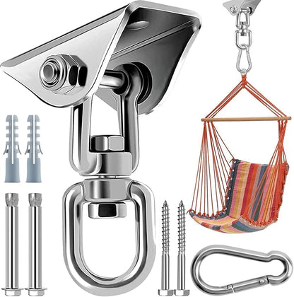 Morzejar 360 Rotating Hammock Hanging Kit - Heavy Duty Stainless Steel 1000 lb Loading Hammock Hooks for Trapeze, Yoga, Boxing Bag, Hammock Chair, Porch