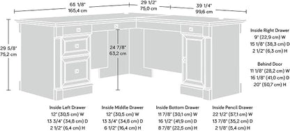 Sauder Palladia L Shaped Desk with Drawers, Office Desk with File Cabinet Storage, Cable Management, Keyboard Tray, in Glacier Oak Finish