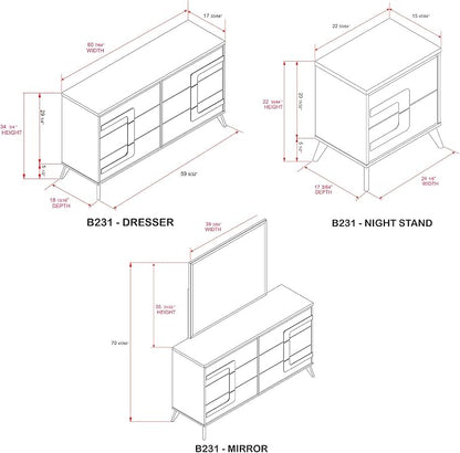 Kings Brand Furniture Claire 4-Piece Modern & Stylish Bedroom Set in White/Gold Finish - Bed Frame with LED Headboard, Dresser, Mirror and Nightstand (Queen)