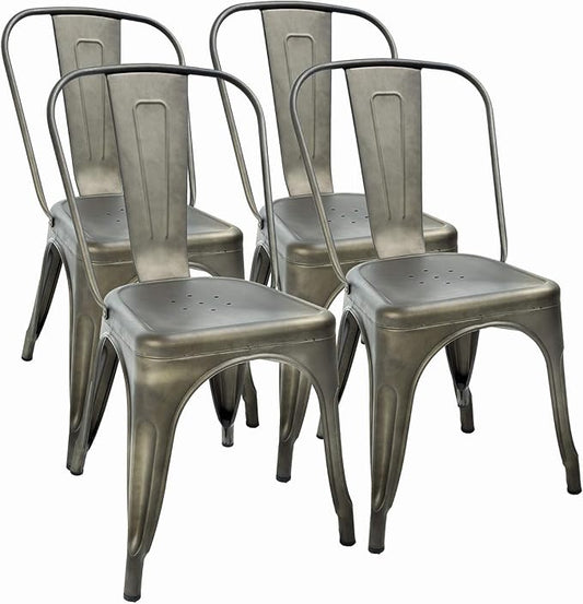 FDW | Set of 4 Metal Dining Chairs | Bronze | Stackable Tolix Side Chairs with Backrest | Scratch-Resistant | Non-Slip Feet | Indoor/Outdoor Use | 330 lbs Capacity | Ideal for Kitchen & Restaurant