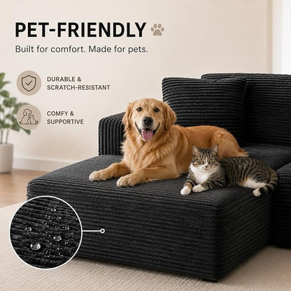 103” Cloud Sectional Couch, Convertible Boneless Couch, Modular L-Shaped Couch, Soft Friendly Fluffy Couch, No Assembly Required(Left-Facing, Black)