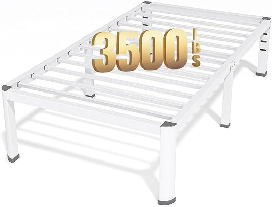 Superay 18 Inch Twin Size Metal Bed Frame with Round Corners, Storage Space Under High Bed Frame-Heavy Duty Steel Slats Support, Noise Free - Easy Assembly - No Box Spring Needed,White