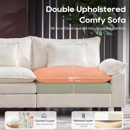 URRED Oversized Modular Sectional Sofa, 87" L Shaped Modern Comfy Cloud Couch with Movable Ottoman & Pillows, Deep Seat Couches for Living Room, Bedroom or Apartment (Chenille Beige, 87" L Shaped)