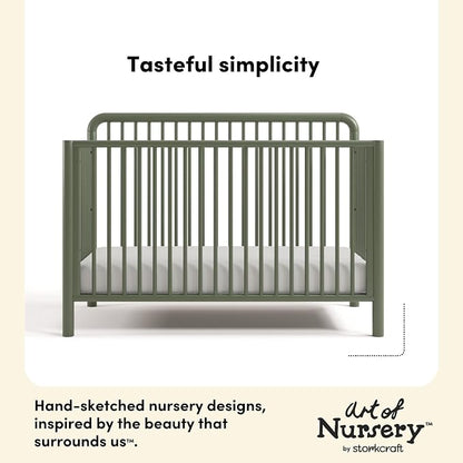 Storkcraft Porto 5-in-1 Convertible Crib with Toddler Guardrail – GREENGUARD Gold Certified, Toddler Bed Conversion Kit Included, 100% Solid Wood, Fits Standard Baby Crib Mattress (Olive)