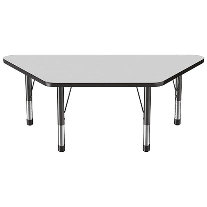 FDP Trapezoid Activity School and Classroom Kids Table (30 x 60 inch), Chunky Toddler Legs for Collaborative Seating Environments, Adjustable Height 15-24 inches - Gray Top and Black Edge