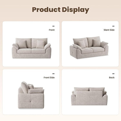 75.6" Boneless Loveseat Sofa, Polyester Fabric 2-Seater Couch with 4 Pillows, No Assembly Required, Soft High Density Foam Cushion, Rectangular Track Arm Sofa for Living Room Bedroom Apartment (Camel)