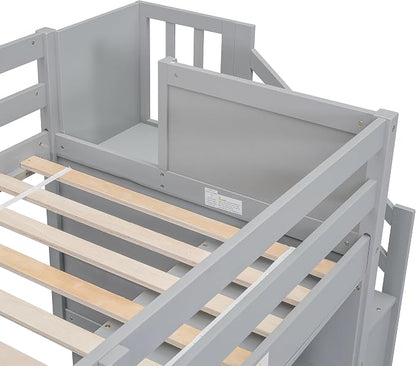 Bellemave Twin Size Low loft Bed for Kids,Wood Loft Beds,Modern Farmhouse Twin loft Bed,Loft Bed with Storage, No Box Spring Needed,for Kids,Gray