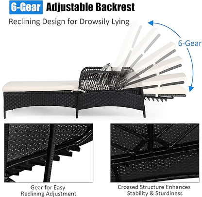 COSTWAY PE Rattan Chaise Lounge Chair Armrest Recliner Adjustable Pillow Black
