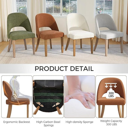 Wooden Dining Chairs Set of 4, Upholstered Modern Chenille Dining Room Chair Kitchen Chairs, Comfy Farmhouse Dinner Chair for Kitchen Dining Room, Orange
