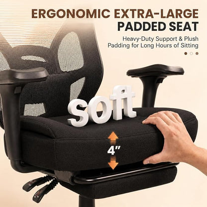 Ergonomic Office Chair with Footrest - High Mesh Back Computer Desk Chair | with Back Support, 135° Reclining, 4D Armrest & Headrest, 400lbs Thickened Seat Cushion, for Home Office, Work & Gaming