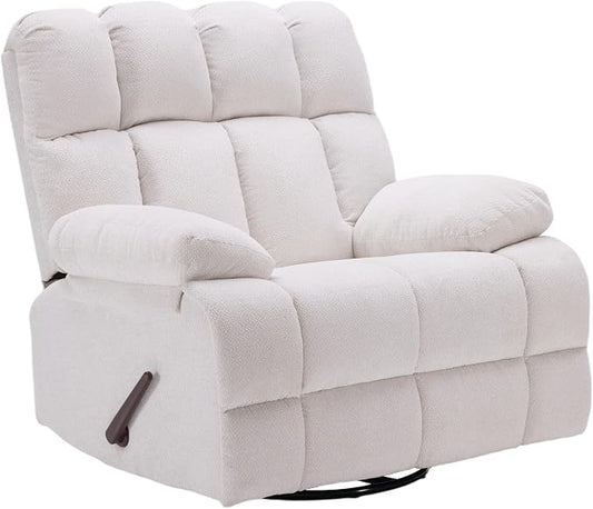 Eiayeebil 360° Swivel Glider Recliner, Oversized Recliner Rocker Chair, Extra Wide Manual Recliner, Overstuffed Soft Rocking Sofa Chair for Living Room& Bedroom (Beige)