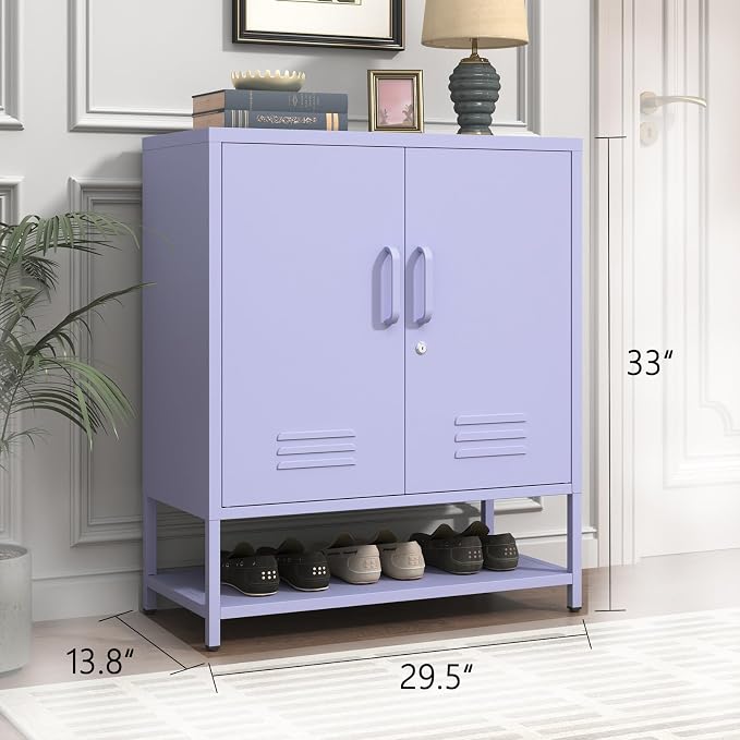 Wide 3-Tier Metal Shoe Storage Cabinet, Multifunctional Household Shoe Organizer with Adjustable Shelves for Home & Entryway Purple 33" H X 29.5" W X 13.8" D