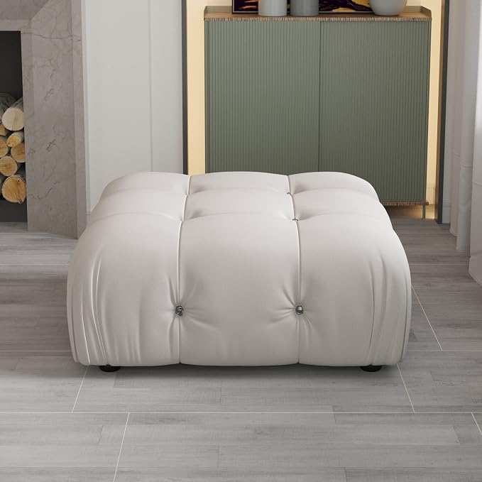 Modern Velvet Sectional Sofa, L Shape Minimalist Modular 4-Seater Sofa for Living Room Office Apartment (Ottoman/Beige)