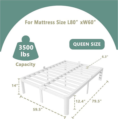 ITIMIDI 14 Inch White Queen Bed Frame with Round Corner Legs, Metal White Queen Platform Bed Frames, Storage Space, No Box Spring Needed, Heavy Duty Steel Support 3500 LBS, Noiseless, Easy Assembly