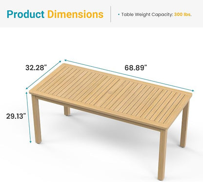FansaFurn Acacia Outdoor Dining Table, 68"×32" Patio Dining Table with Umbrella Hole, All-Weather Solid Wood Outdoor Patio Table for Deck, Garden, Poolside, Lawn
