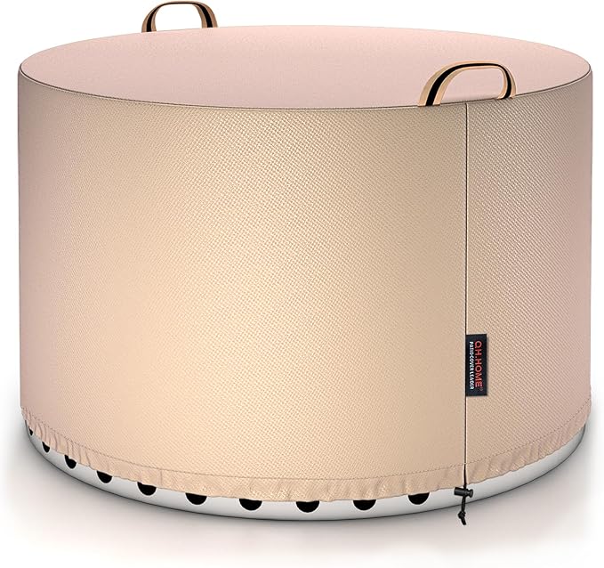 QH.HOME [2025 Upgraded 900D Fabric] Fire Pit Cover Round for Solo Stove Yukon 27"-29",Waterproof Smokeless Fire Pit Cover,Strong Tear Resistant,Fits for Gas/Table/Bowl Fire pits - 30" D X 18" H-Wheat