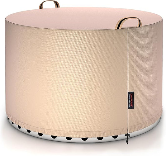 QH.HOME [2025 Upgraded 900D Fabric] Fire Pit Cover Round for Solo Stove Yukon 27"-29",Waterproof Smokeless Fire Pit Cover,Strong Tear Resistant,Fits for Gas/Table/Bowl Fire pits - 30" D X 18" H-Wheat