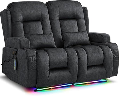 URRED Power Loveseat Recliner Sofa with Massage and Heat, Wall Hugger Reclining Loveseat, RV Couch Home Theater Seating with LED Lights for Living Room (Dark Grey, 54" - 2 Seats)