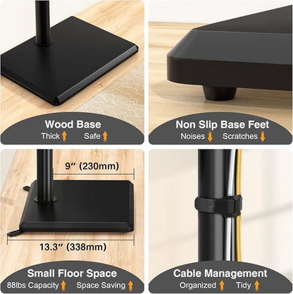 TVON Floor TV Stand with Mount for Most 32-65 Inch Flat/Curved TVs up to 88 lbs, Height Adjustable TV Mount Stand with Wood Base, Swivel TV Stand for Bedroom, Corner & Living Room, Max VESA 400x400mm