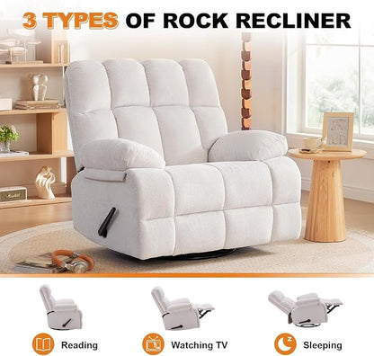 Eiayeebil Oversized Swivel Rocker Recliner Chair Set of 2 for Adult, Rock Recliner for Big Man, Extra Wide Manual Recliners, Overstuffed Soft Rocking Sofa Chair(Beige)
