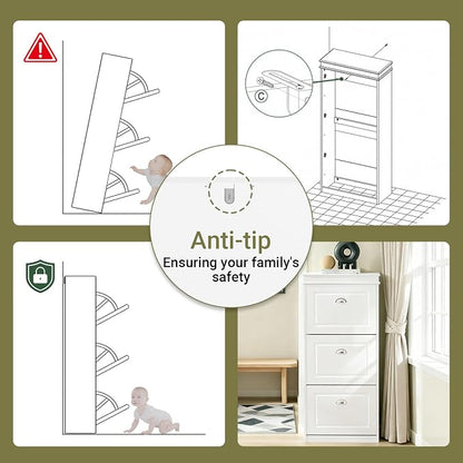 Haotian Narrow Shoe Cabinet, Slim Shoe Rack Entryway, Hidden Shoe Storage Organizer with 3 Flip Drawer for Hallway White FSR94-W
