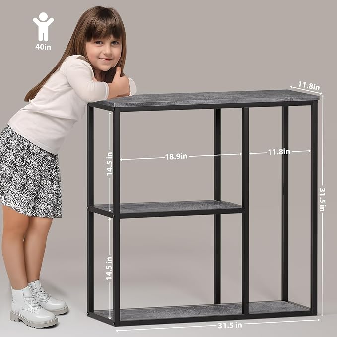 WOHOMO Console Table, 11.8 Inch Narrow Entryway Table with 3-Tier Storage Shelves 31.5 Inch Industrial Sofa Table Small Hallway Table for Living Room Grey
