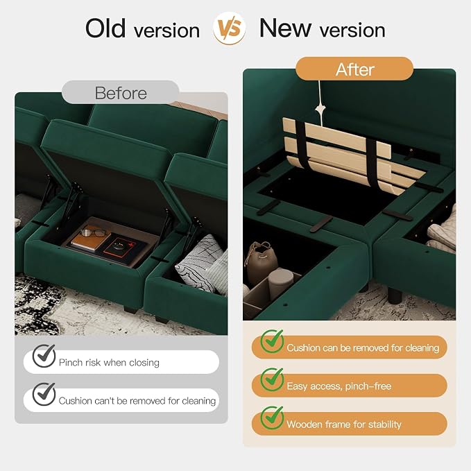 Belffin Modular Sectional Sofa Oversized U Shaped Sectional Couch with Reversible Chaise Velvet Modular U Shape Sofa with Storage Seat Green