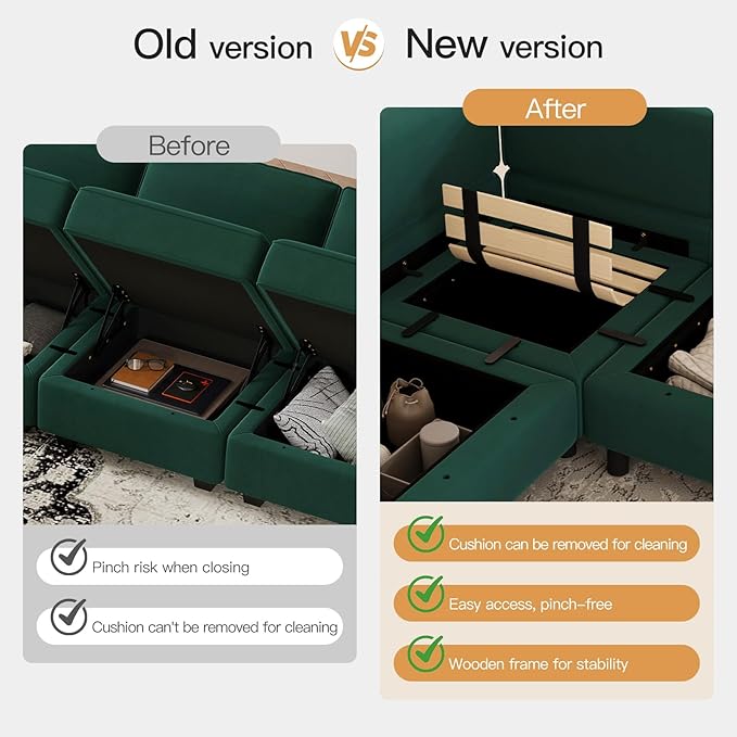 Belffin Modular Sectional Couch U Shaped Sofa with Storage Seat Reversible Sectional Sofa Couch with Chaise Velvet Green
